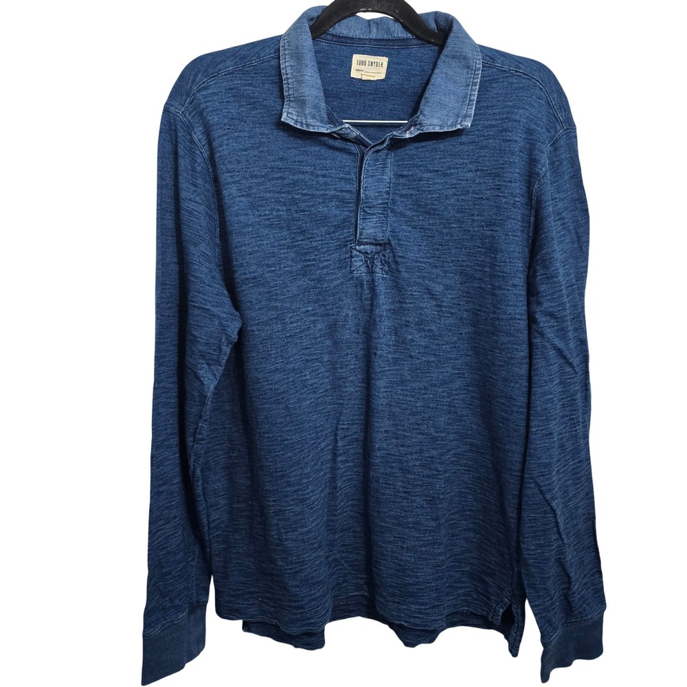 Todd Snyder Mens Indigo Blue Slub Jersey Long Sleeve Polo Shirt KN3070054 Size L